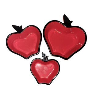 Red Apple-Shaped Ceramic Bowls Set